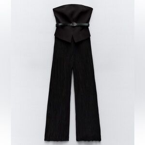 NWT Zara Belted Mixed Pleated Jumpsuit